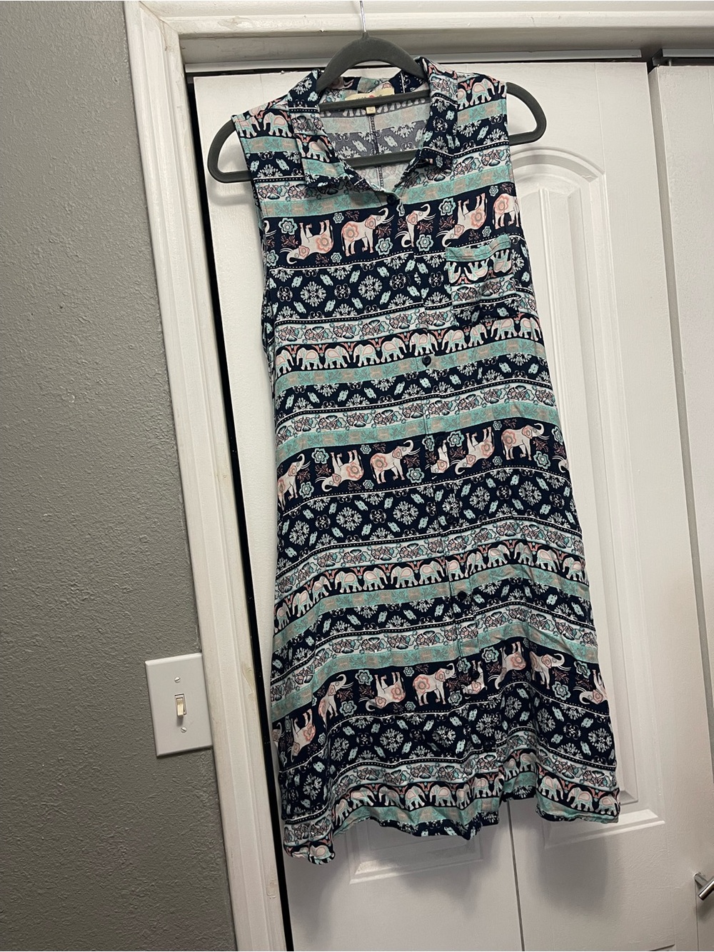 Wishful Park Navy, Mint & Light Pink Sleeveless Collared Kids Dress